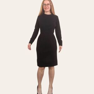 60s Vintage Black Wool Dress Long Sleeve Butte Knit S
